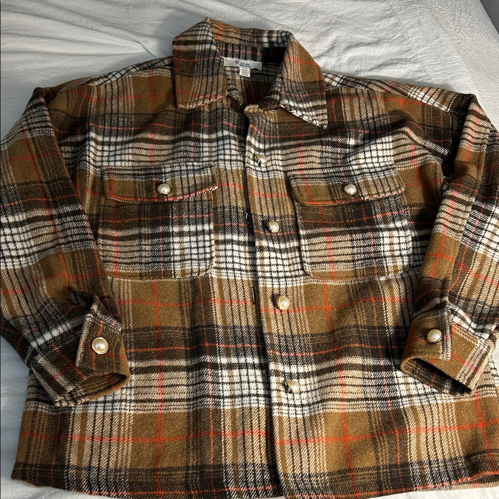 Plaid Men's Jacket - Brown and White